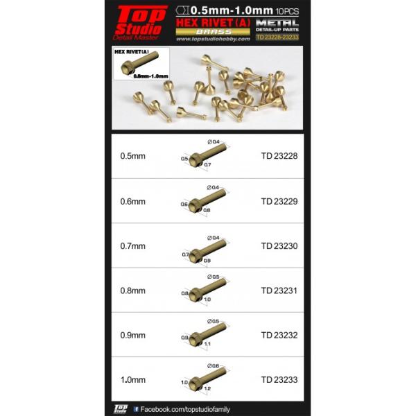 1.0mm Hex Rivets (A) Brass