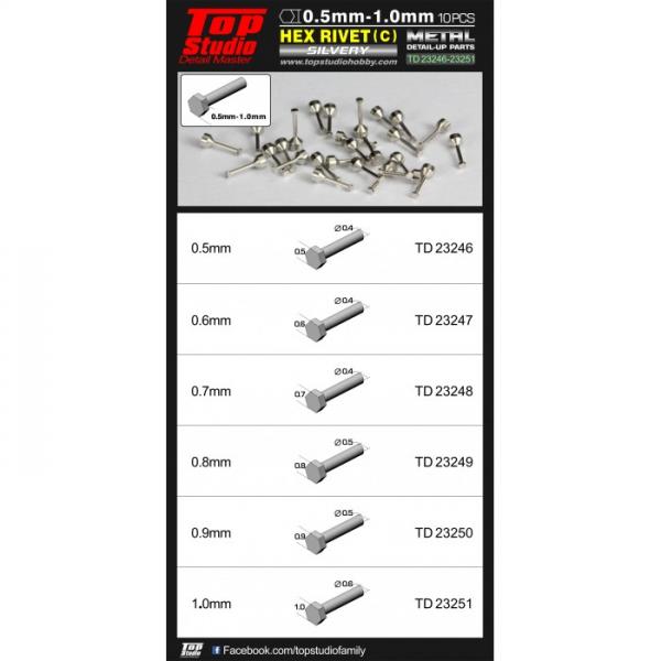 1.0mm Hex Rivets (C) Silvery